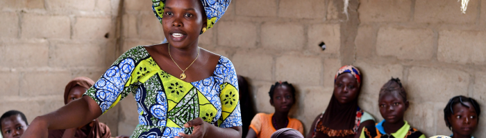 Displaced children attending class in Fada, in the East of Burkina Faso. The by UNICEF supported school gives out of school children the opportunity to learn and integrate in the normal school system.